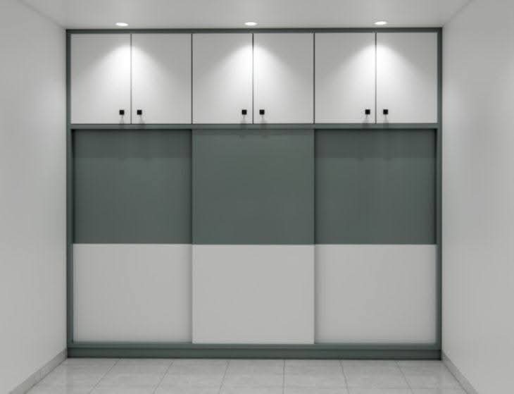 Slate grey and white sliding wardrobe by Sharma Furniture