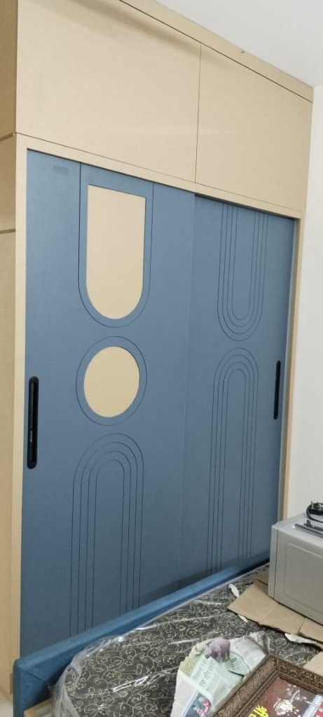 Slate Blue Arch Groove Wardrobe